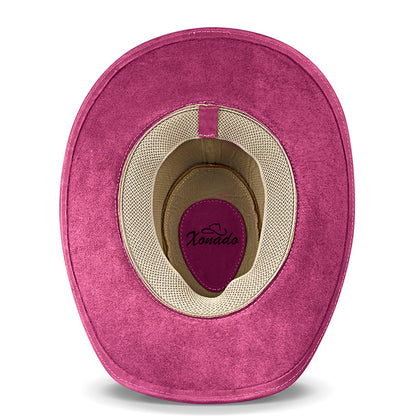 Chapéu Country Texano Couro Rosa Nobuck