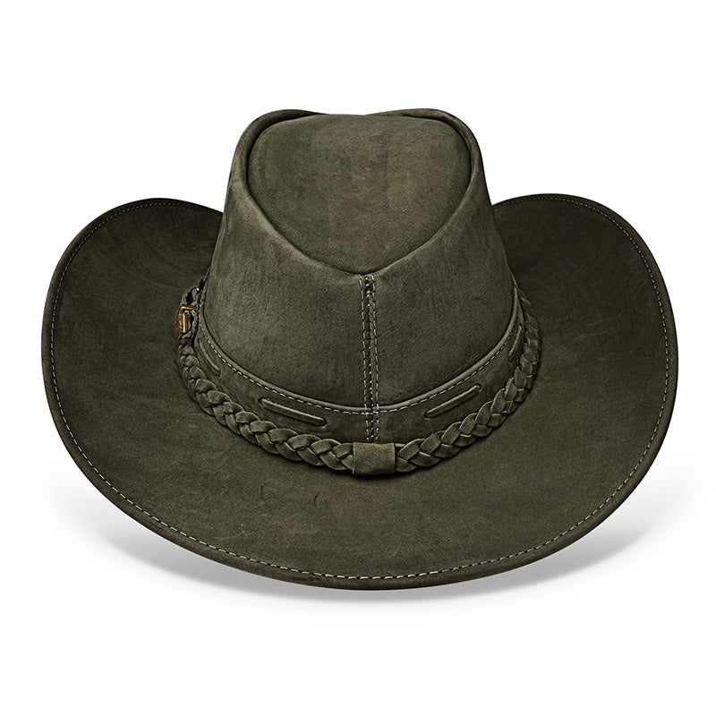 Chapéu Country Texano Couro Verde Nobuck