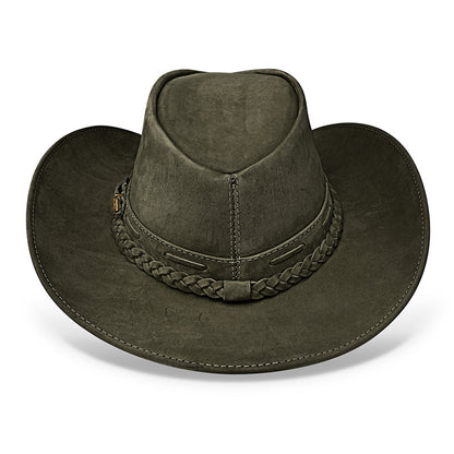 Chapéu Country Texano Couro Verde Nobuck