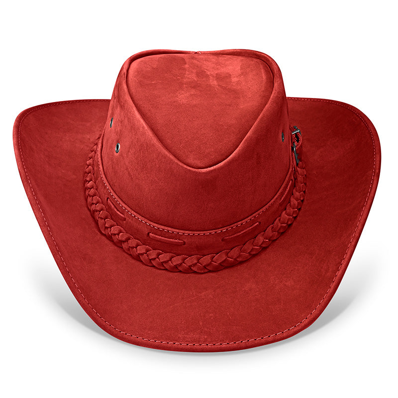 Chapéu Country Texano Couro Vermelho Nobuck
