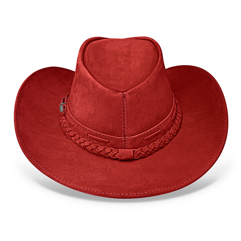 Chapéu Country Texano Couro Vermelho Nobuck