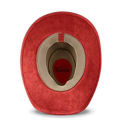 Chapéu Country Texano Couro Vermelho Nobuck